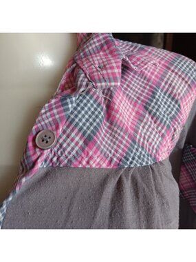 True Vintage Boho Top Small Plaid Patchwork Long-Sleeve Shirt Hippy 1970's Thin